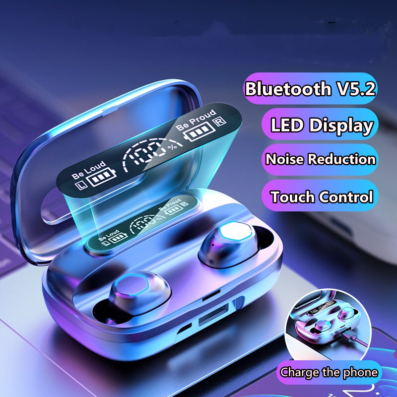 TWS Bluetooth 5.2 słuchawki słuchawki bezprzewodowe słuchawki douszne wodoodporne Stereo sport Mini zestaw słuchawkowy mikrofon HD z etui z funkcją ładowania