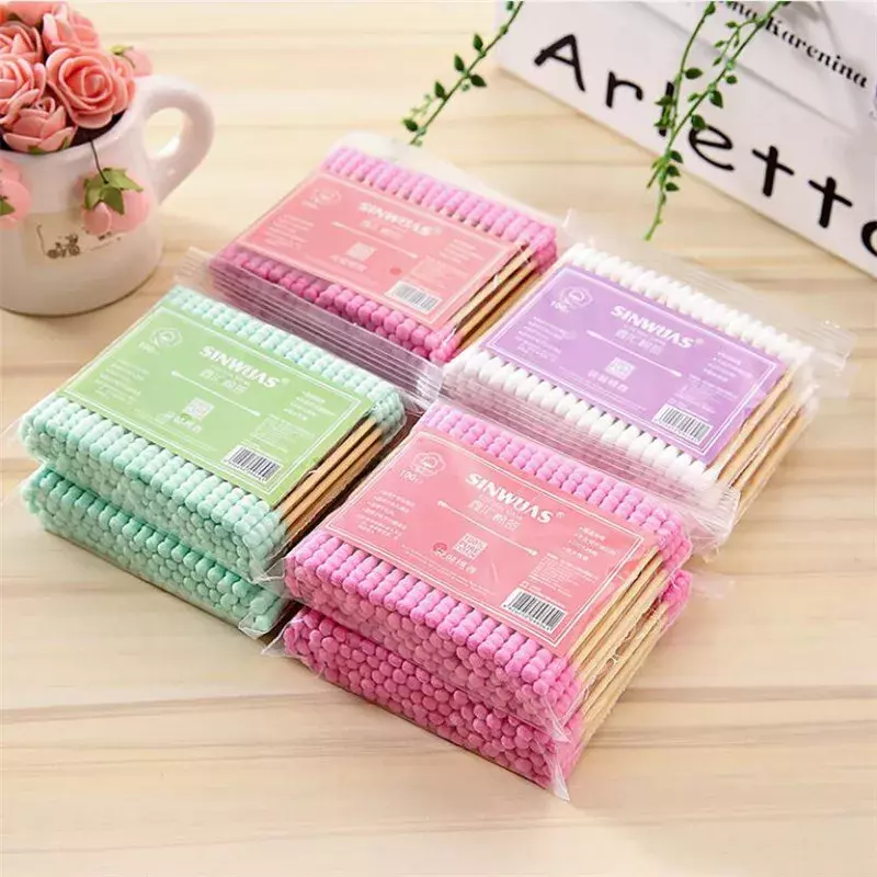 100 Pcs/Pack Double Head Cotton Swab Sticks Female Makeup Remover Cotton Buds Tip For Medical Nose Ears Cleaning