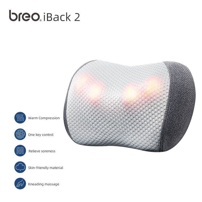 Breo iBack2 – oreiller de Massage multifonction, pour le cou, les épaules, le dos, la taille, les jambes, simulation de Massage des mains, chauffage Constant