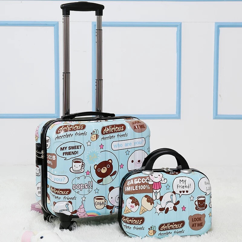 Nieuwe Meisje Leuke 18 Inch Rolling Bagage Met Cosmetische Bag Boy Trolley Koffer Op Wielen Student School Bagage Kids Handtas