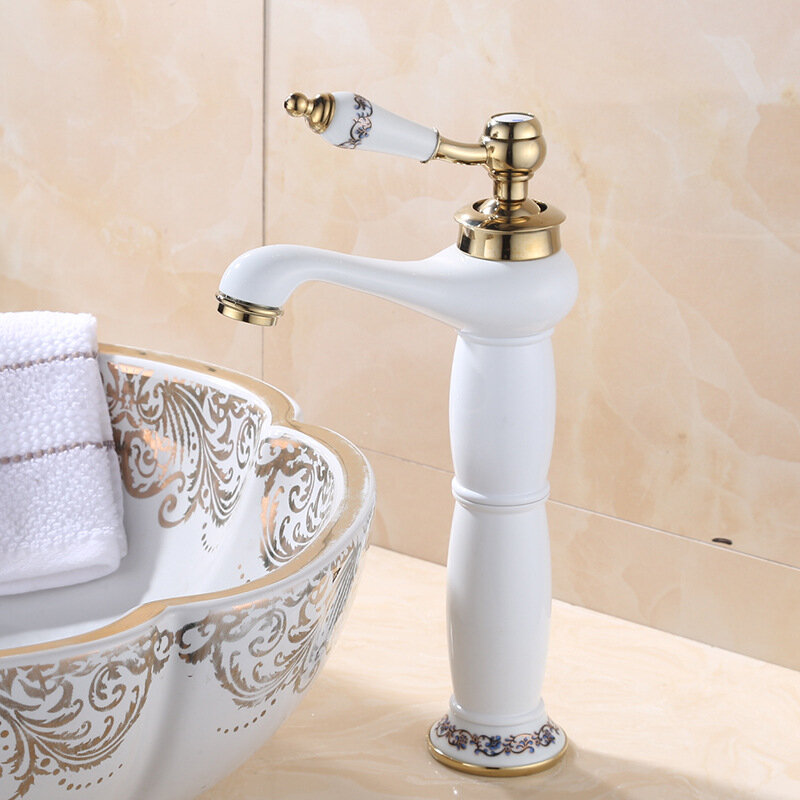 European-style Basin Faucet Lift-up Antique Copper Hot and Cold Water Electroplating Faucet Golden White Bathroom Faucet