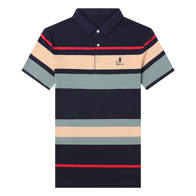 남성 폴로 셔츠 브랜드 품질 면화 자 수 골프 셔츠 남성 비즈니스 패션 줄무늬 탑 2022 여름 짧은 소매 옷