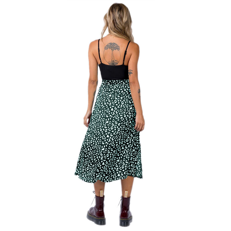 Women's Casual Maxi Dresses Leopard Chiffon Print High Waist Slit Skirts  Club Streetwear Bottoms Sexy Midi Dresses