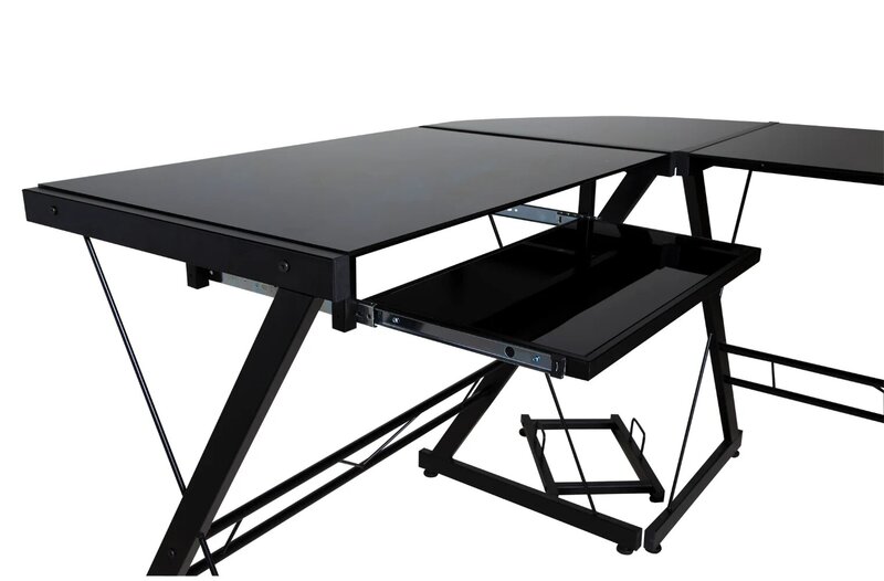 50-JN110505 Ultramodern Glass L-Shape Desk, Black  Standing Desk Office Desks Gaming Desk