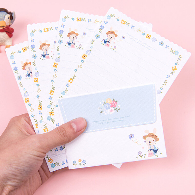 6Pcs/set Kawaii Cartoon Penguin Flower  2 envelope+4 paper letter creative Stationery gift school office supplies