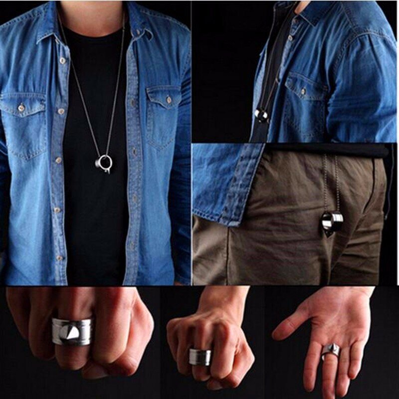 Rvs Zelfverdediging Ring Voor Vrouwen Mannen Veiligheid Outdoor Survival Ring Tool Met Ketting Edc Tool Glasbreker
