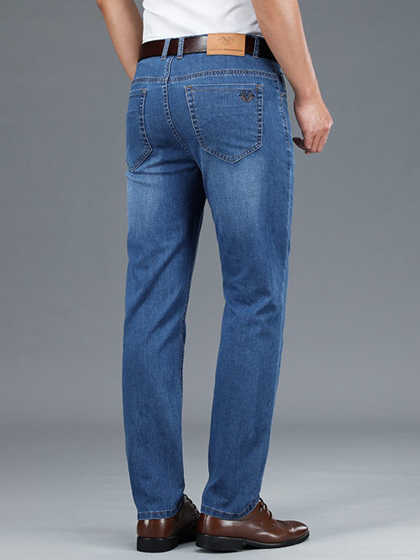 2022 новые летние дышащие прямые джинсы мужские растягивающиеся хлопковые джинсовые брюки мужские деловые повседневные Длинные повседневны...