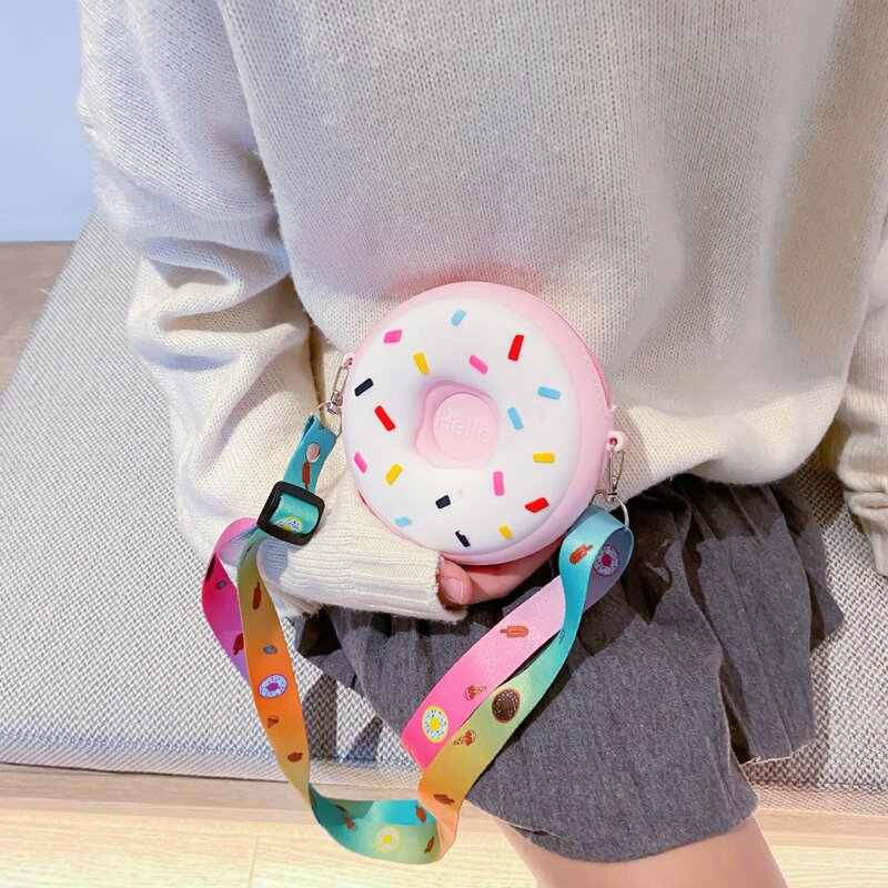 PVC Kids Bags for Girls Cute Children's Day Gift Mini Donuts Rainbow Strawberry Milk Pinapple Avocado Fun Novelty Shoulder Strap