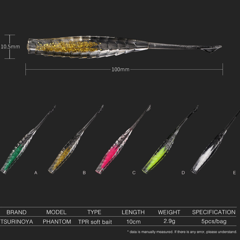 TSURINOYA – lot d'appâts souples en forme de bâton bicolore pour la pêche en mer, pack de leurres pour attraper des poissons tels que le ver de mer ou le bar, 10cm, 2.9g, 5 pièces