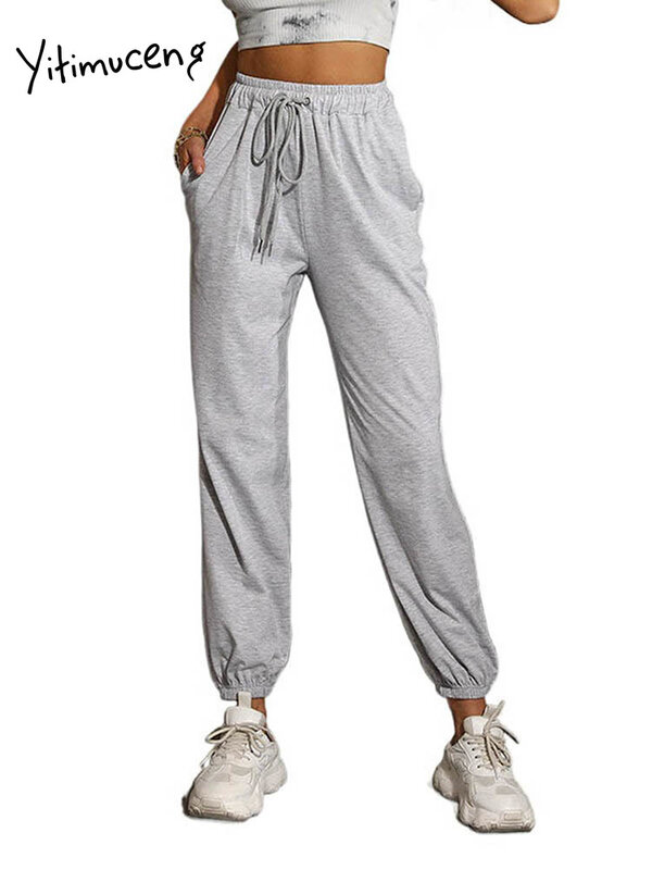 Yitimoky สูงเอวกางเกงสำหรับสตรี Streetwear แฟชั่นฤดูใบไม้ผลิสายรัด Sweatpants Streetwear Joggers Harem ด้านล่างกางเกงผ้าฝ้าย