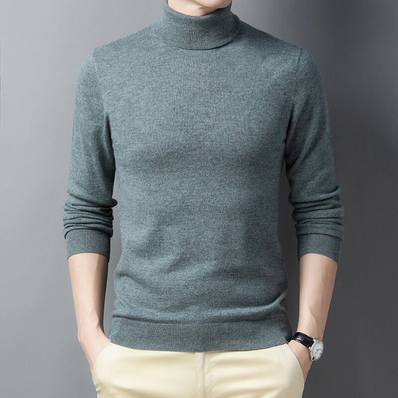 Männer pullover einfarbig gestrickte pullover rollkragen 100% wolle frühling 2022 neue high-end-casual kaschmir pullover