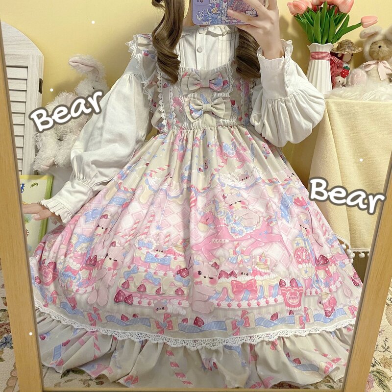 Sweet Lolita Jsk Sleeveless Dress Dessert Party Kawaii Bow Suspender  Summer Princess Tea Party Gift For Girls Cosplay Angel Cat