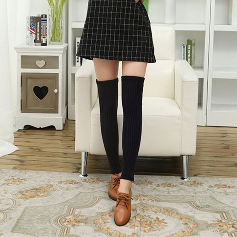 Lolita – chaussettes tricotées pour femme et fille, chauffe-jambes de 50cm, chaudes, en Crochet, pour l'automne et l'hiver