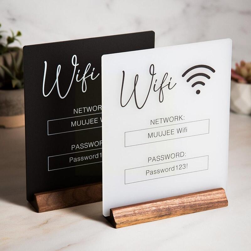 Acrylic Mirror WiFi Sign Sticker for Public Places House Shops Handwriting Account and Password Wifi Notice Board Signs 19x D1F1