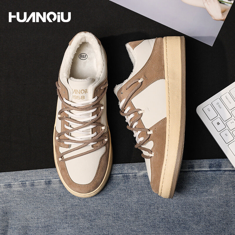 HUANQIU Sneakers design dissolving small white new plush leisure board shoes 2021 men's moral running shoes lace-up