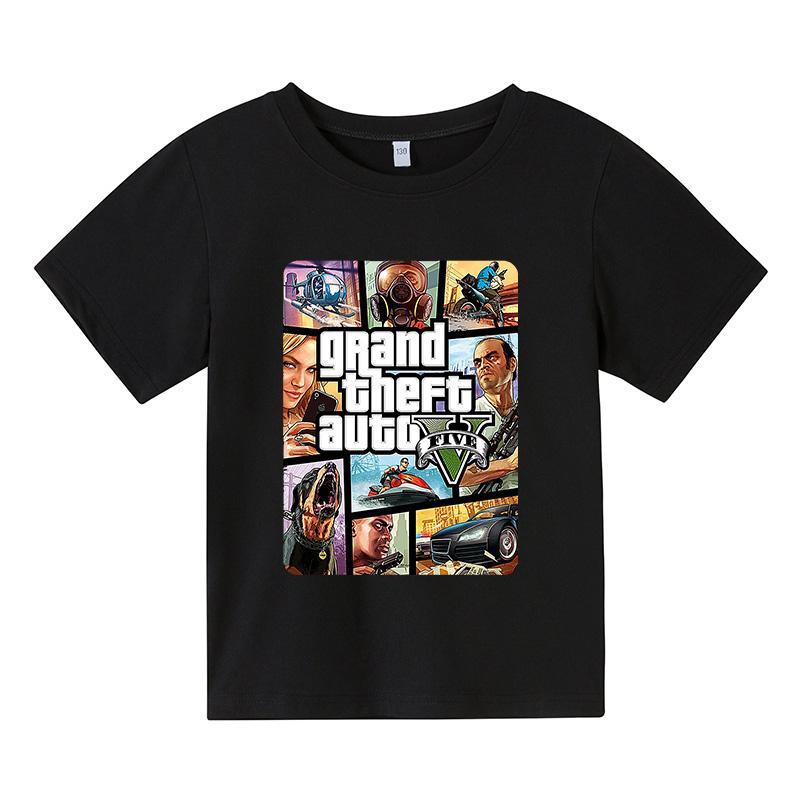 2021 Grand Theft Game Auto GTA 5 Kaus Atasan Katun Musim Panas Anak T-shirt untuk Anak Perempuan Laki-laki Anak-anak Pakaian Luar Balita 4-16