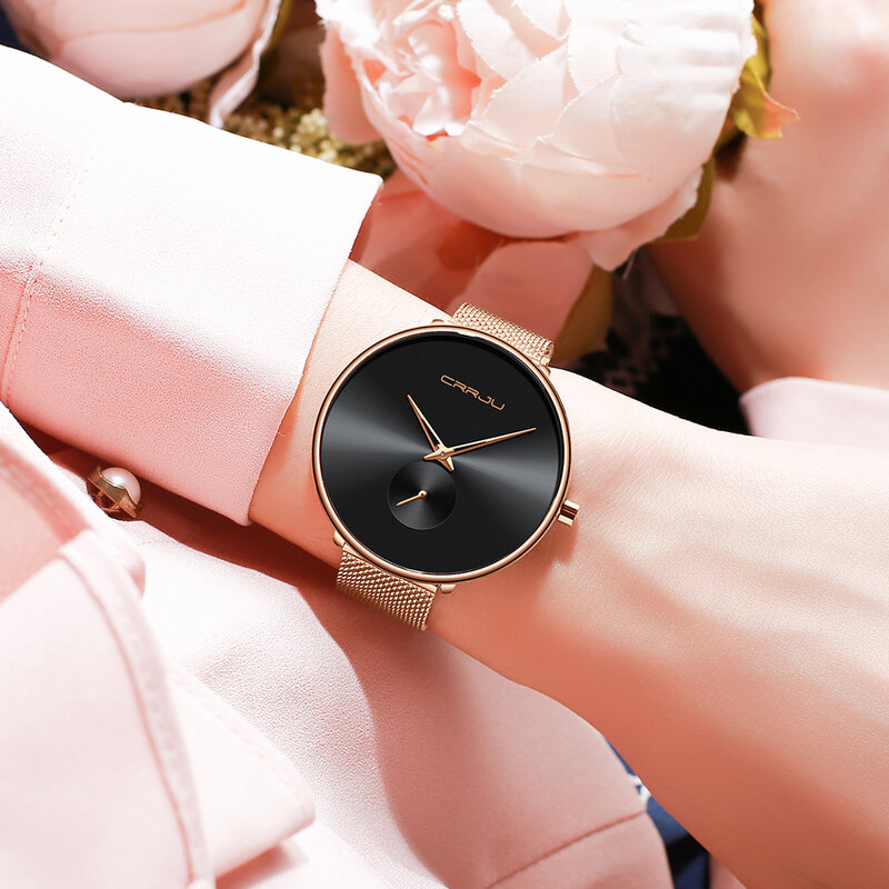 CRRJU Fashion Gold Women Watches Stainless Steel Ultra thin Quartz Watch Woman Romantic Clock Women's Watches Montre Femme