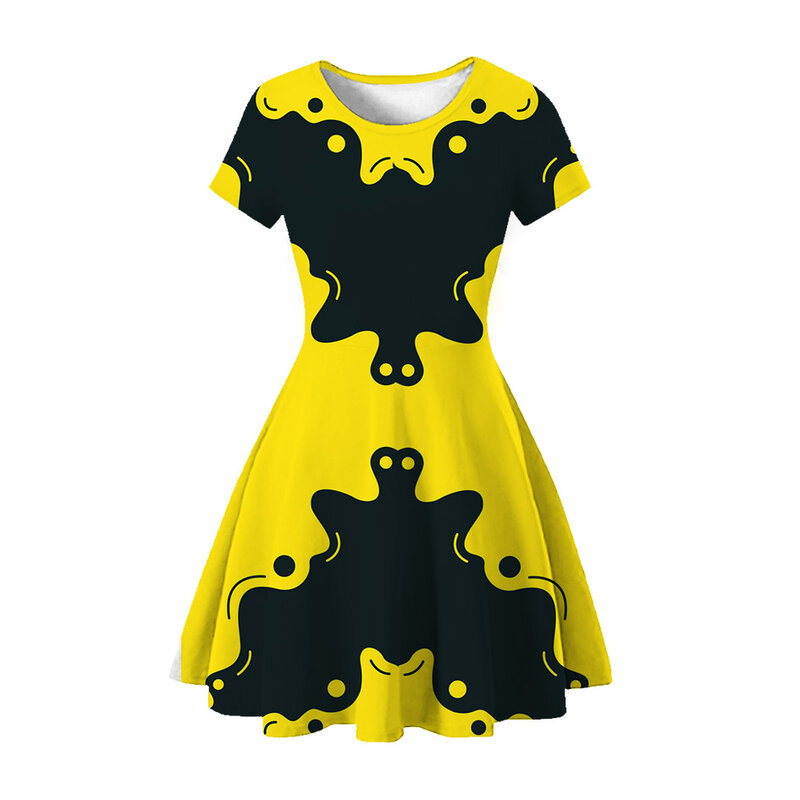 새로운 패션 공주 카와이 아이 어린이 여름 드레스 3D 인쇄 드레스 소녀 o 목 유아 나이트 가운 아기 소녀 드레스