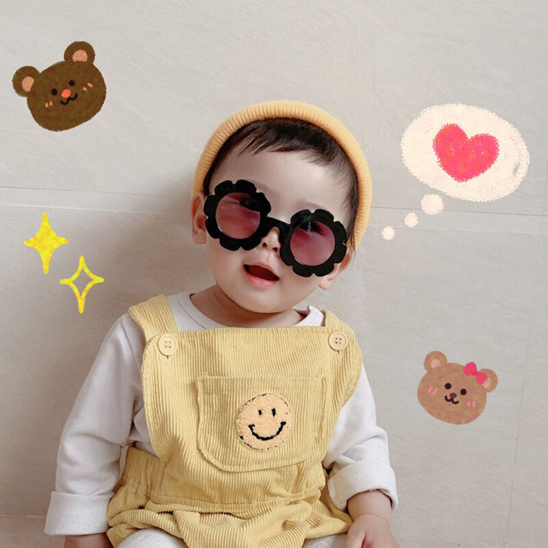 Солнцезащитные очки UV400 для мальчиков и девочек, милые круглые детские солнечные очки с цветами