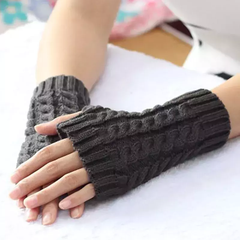 Pół palcowe rękawiczki dla kobiet stylowe ręcznie ocieplane rękawiczki zimowe damskie ramię szydełkowe Knitting sztuczna wełna Mitten ciepłe rękawiczki bez palców