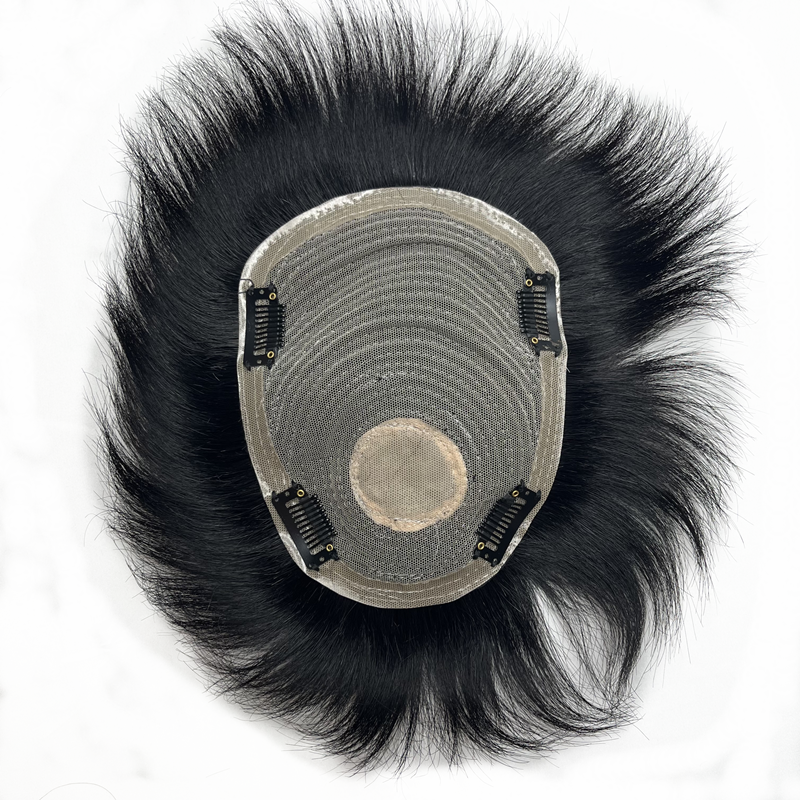 Halo Lady Beauty gruby tupecik z ludzkich włosów z PU wokół systemu wymiany włosów protetyczne włosy peruka męskie kawałki dla mężczyzn łysienie