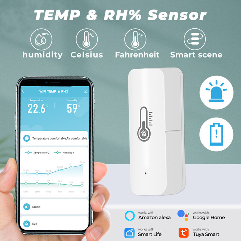 Tuya Zigbee-Sensor inteligente de humedad y temperatura para el hogar, Monitor de vida inteligente con aplicación remota, WiFi, funciona con asistente de Google Alexa