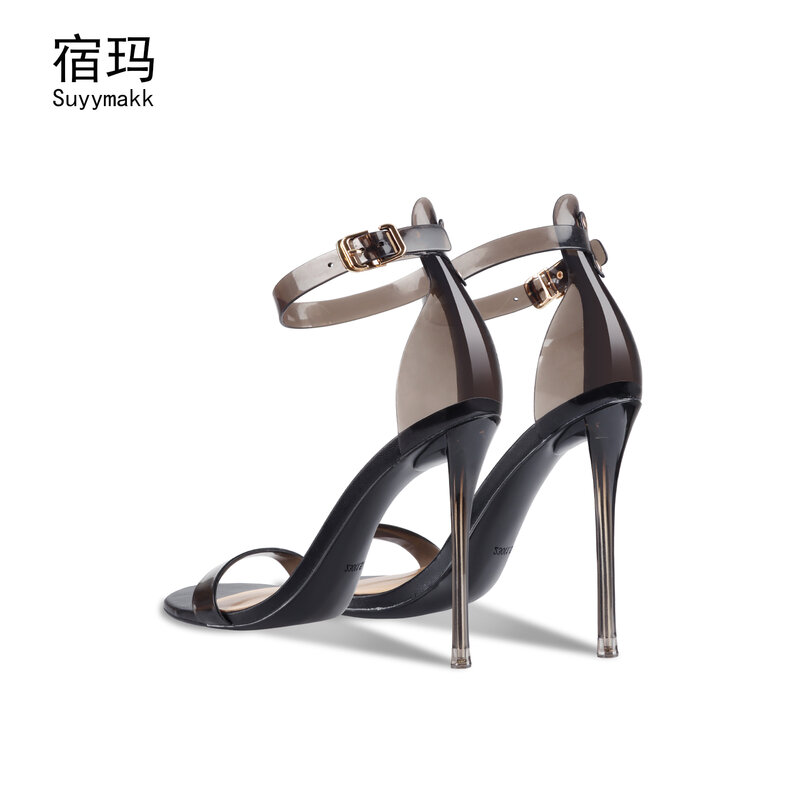 Sepatu Sandal Gladiator Wanita 2022 Sepatu Pump Sepatu Pengantin Musim Panas Hak Tinggi PVC Transparan Mewah Sepatu Pernikahan Pesta Nyaman 33