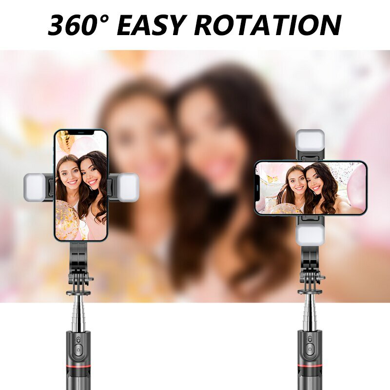 INRAM-Bluetooth Selfie Stick, Double Fill Light Tripod, Remote Shutter, Latest Hot, 1160mm Extended Version, Android e IOS, L13D