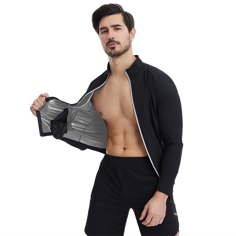 Treino sauna topos para homens barriga moldar volta correção manga longa suor sportwear sauna jaqueta para perder peso