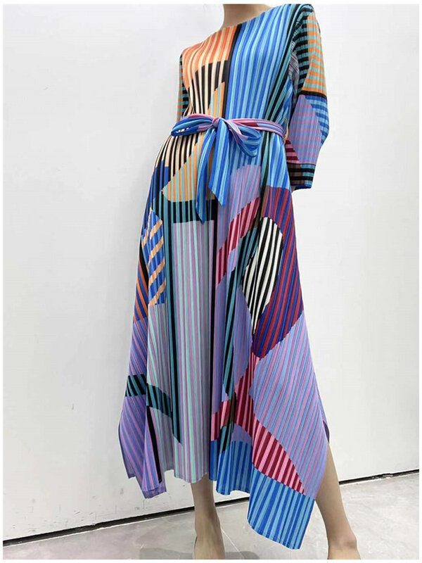 Женское плиссированное платье миаке, Элегантное Длинное платье с поясом в Корейском стиле, одежда в национальном стиле для весны и лета, 2022