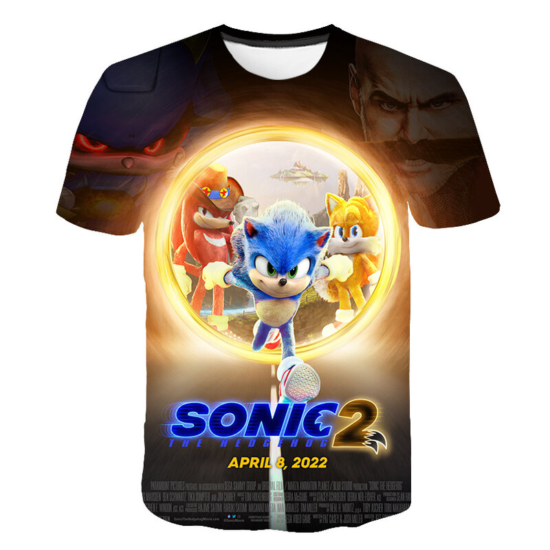 2022 New Sonic T Shirt Summer Fashion Short Sleeve Tee Boy Girl Loose Top for Kids 4 5 6 7 8 9-14 Years Old