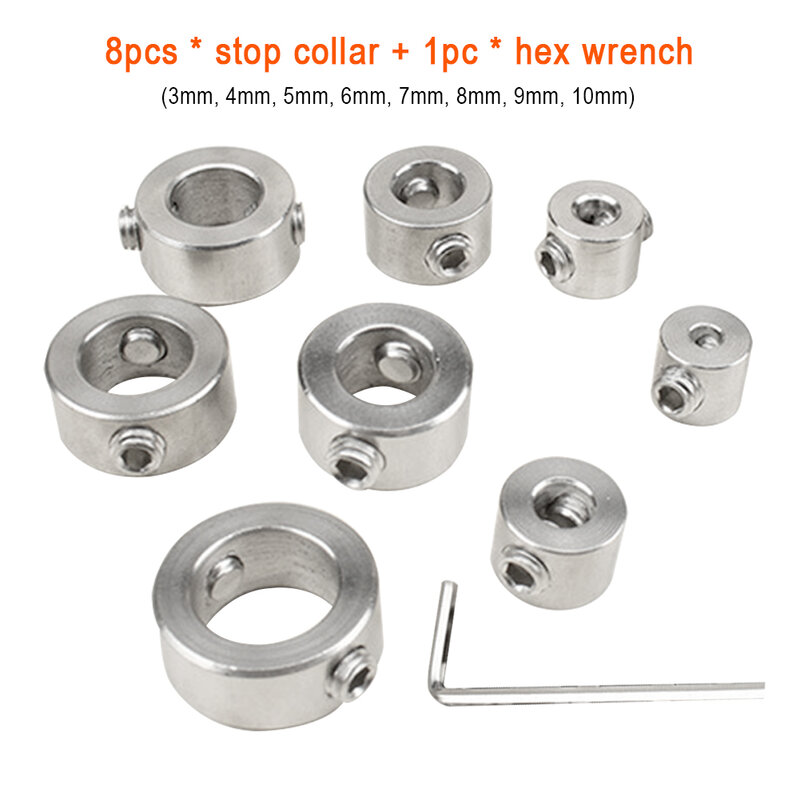 Aço inoxidável anel posicionador definido com Hex Wrench Locator, acessórios bit duráveis, resistência ao calor, Stop Collar, Stop Collar, 8pcs