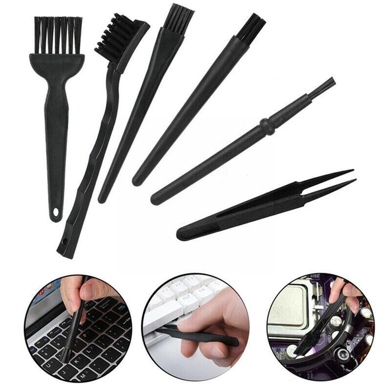 Black Anti-static Brush Portable Handle Cleaning Keyboard Brush Tweezers Cleaning Of Earphone Tools Computer Kit Set 6-piec M1e1