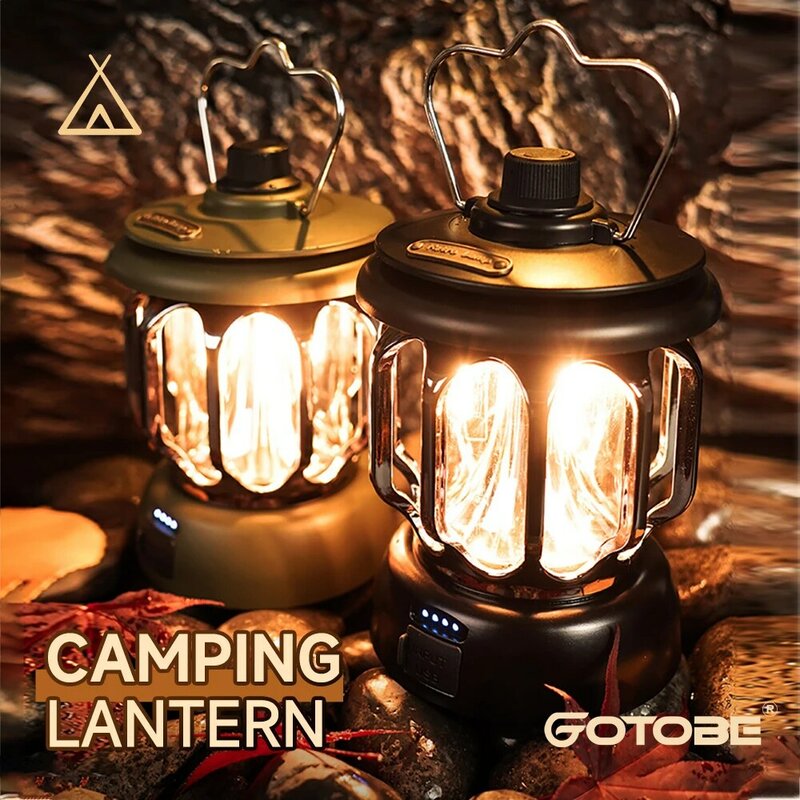 LED Camping Light Portable Retro Lantern Vintage Tent Lighting Lights USB Rechargeable Waterproof Outdoor Garden Decoration Lamp