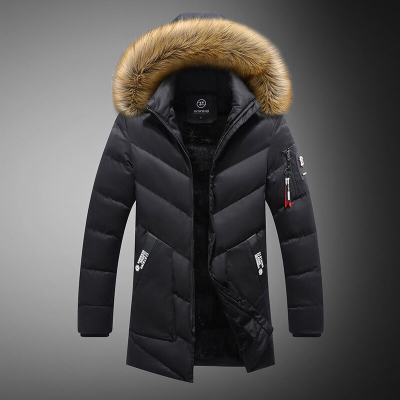 Men Winter Warm Thick Hooded Fleece Parkas Male Casual Windproof Fur Collar Jacket Coat Man Fashion Cotton-Padded Parka Overcoat