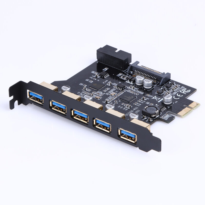 SATA 15PIN ขยายแปลง PCI-E USB 3.0 19-Pin 5พอร์ตการ์ด PCI Express Express สำหรับ Bitcoin Miner mining