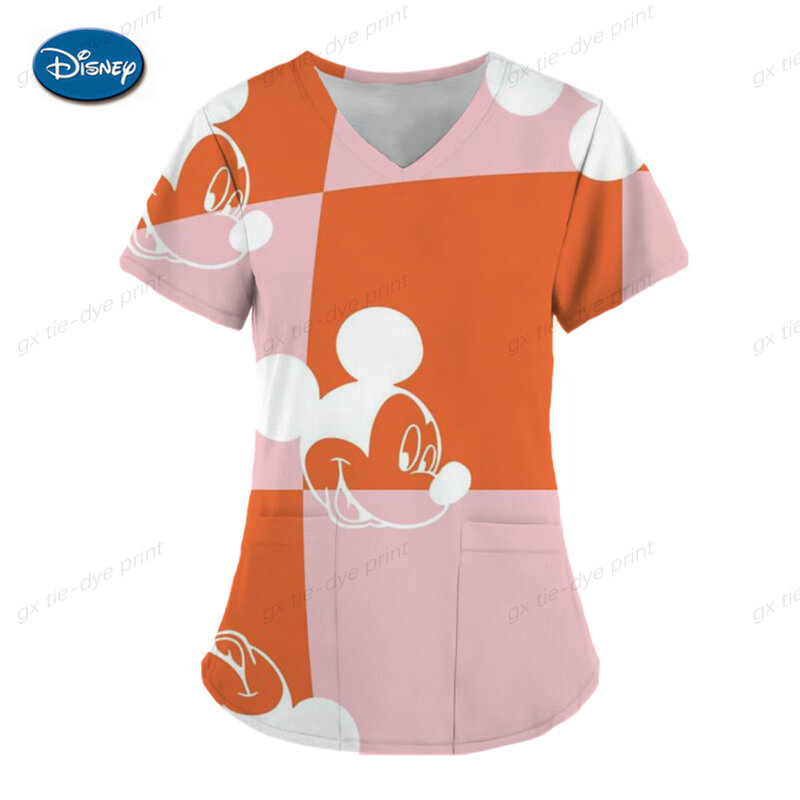 Топ униформа медсестры Топ Женская одежда для кормления с карманами 2023 Дисней Минни Маус с V-образным вырезом для салона красоты Pet Doctor 2023