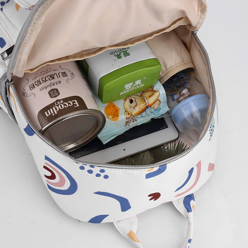 Tas popok kapasitas besar, tas ibu perjalanan ringan, tas popok motif mode, tas ransel warna kontras untuk ibu