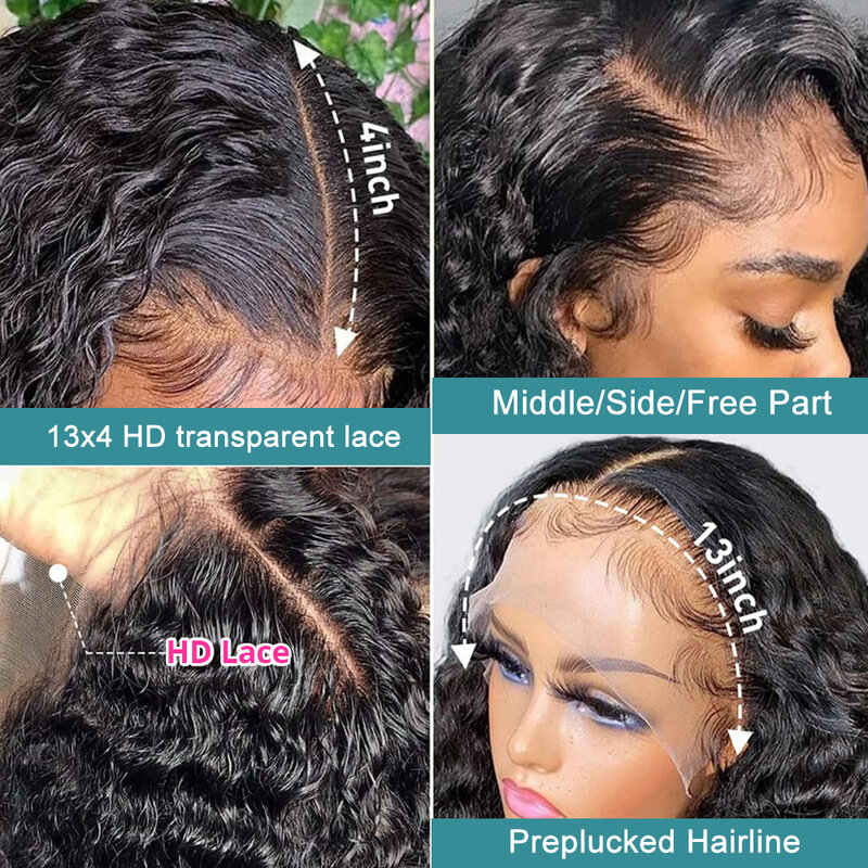 Wig Lace Front Wig Peru 13x4 "36 inci 13x6 Wig Frontal transparan keriting dalam 180 kepadatan gelombang dalam 4x4 Promosi Wig penutupan
