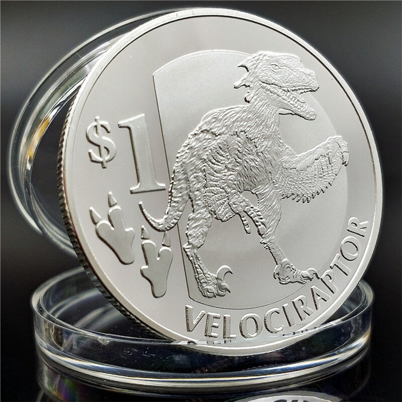 Una variedad de monedas conmemorativas de dinosaurio Rex, medallón de plata y oro, colección de monedas de animales