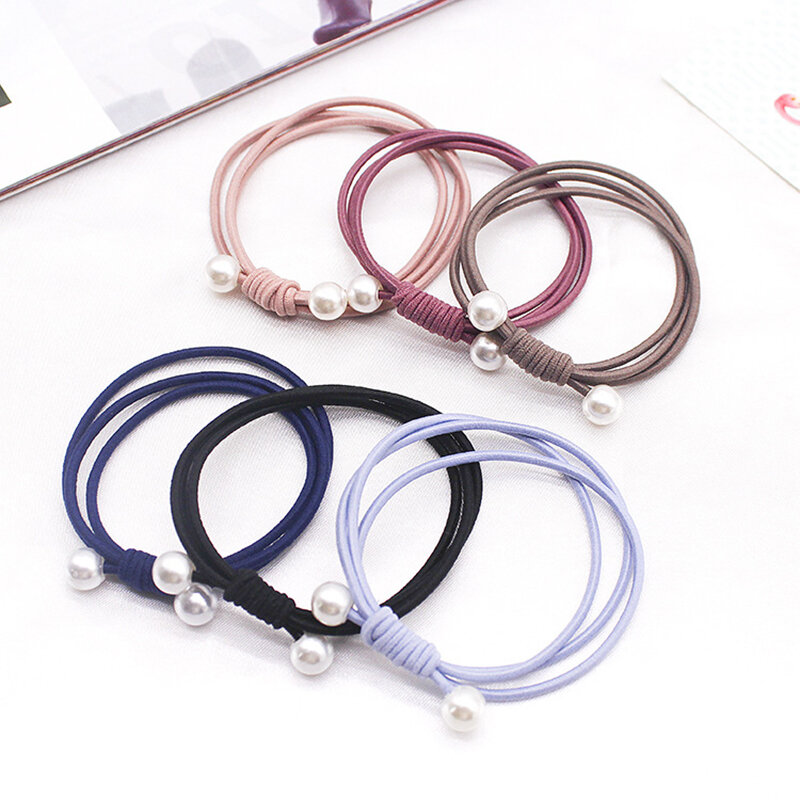 Simple Knotted Pearls Kids Girl Hairbands Pearl Beading Elastic Hair Rope Rubber Strap For Women Casual Rubber Band