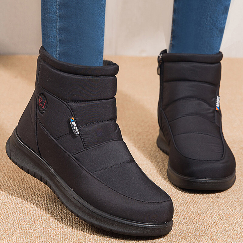 Botas de felpa con plataforma para Mujer, zapatos impermeables con cremallera, suaves, de piel, invierno, 2022