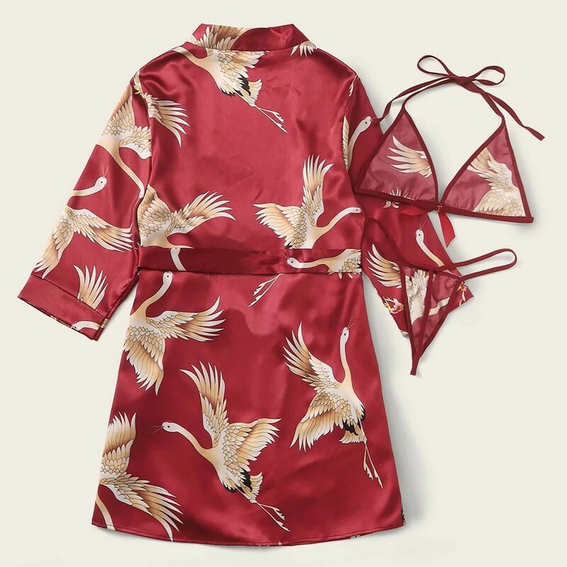 Novo robe de dormir seda sexy, pijama feminino algodão vermelho, lingerie floral, estampado, pijama feminino, 2021