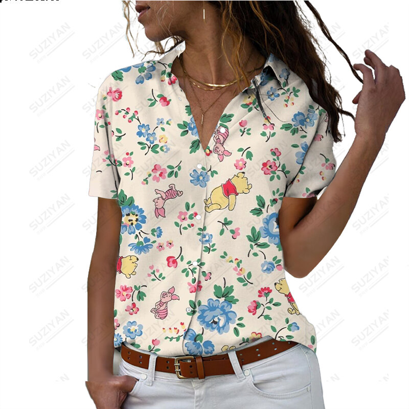 ディズニー-女性用半袖Tシャツ,ルーズフィット,原宿スタイル,Vネック,カジュアルでかわいい,ミッキーの3Dプリント,ラージサイズ,2023