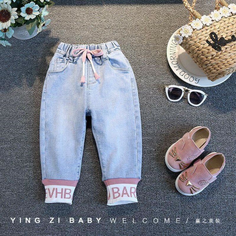 1-7Y dziewczynki Baby zestaw wiosenny nowy 2023 koreańskie wydanie moda dziecięca bawełniany sweter jeansy dwuczęściowe zestaw sportowy na co dzień