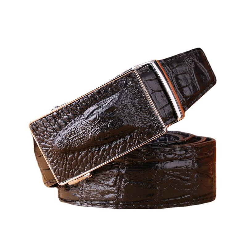 High Quality Men's Crocodile Pattern Leather Automatic Buckle Two-Layer Leather Korean Version Business Casual Jeans Belt