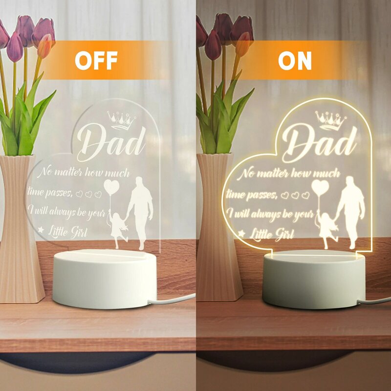 Father's Day Birthday Thanksgiving Gifts for Dad from Daughter Son Personalized Acrylic 3D LED Night Light Bedroom Decoration