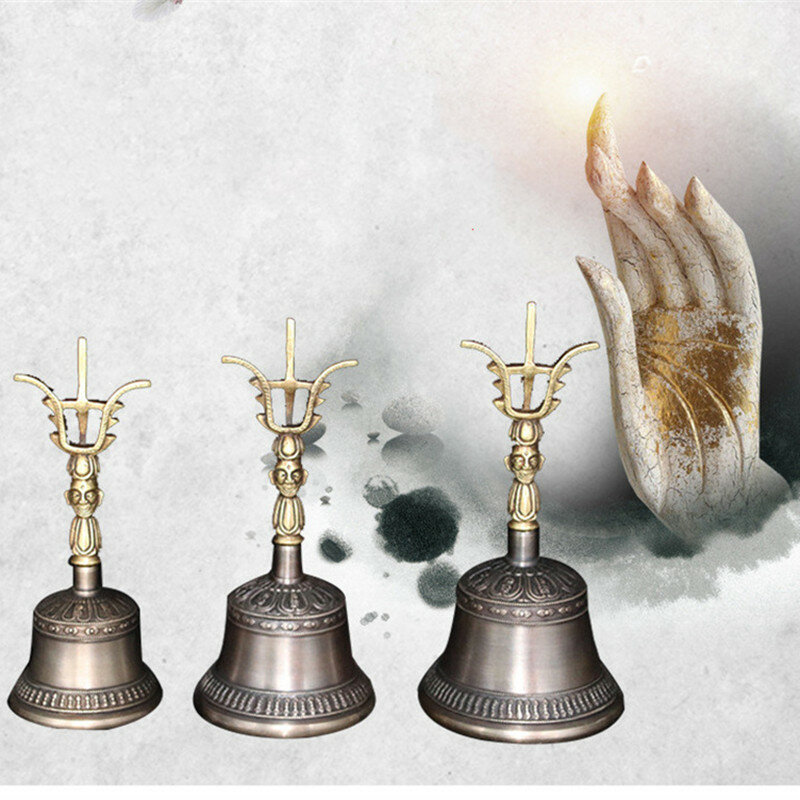 Meditazione buddista tibetana a tre punte con campana e Dorje Set shiplica campana per chiamate a mano multiuso Extra rumorosa