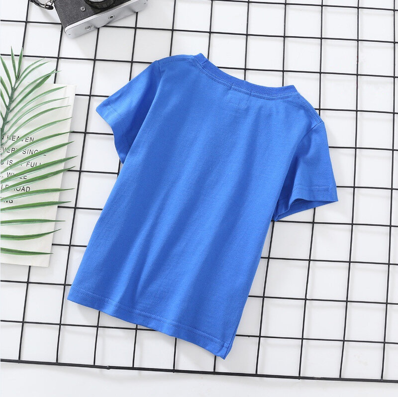 Kaus Biru & Putih Anak Laki-laki Perempuan Baru Populer 2022 Baju Pendek Pola Kepala Hewan Kartun Musim Panas Kaus Atasan Baju Anak-anak