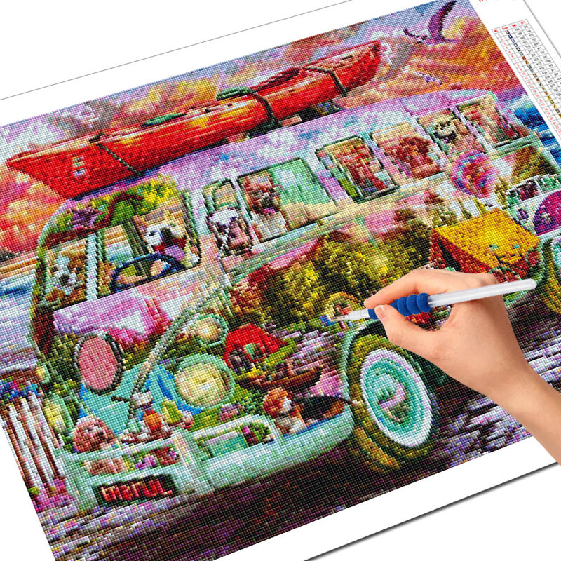 Evershine quadrado completo redondo diamante bordado ônibus paisagem pintura diamante animal cão ponto cruz dos desenhos animados das crianças presentes